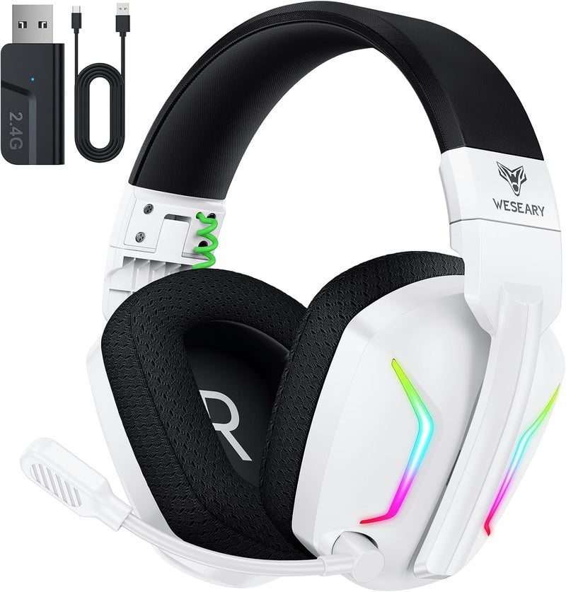 WESEARY Wireless Gaming Headset for PC, PS5, PS4, Switch, Mac, 2.4GHz Wireless Gaming Headphones with ENC Noise Canceling Microphone, Bluetooth 5.4, Cool Lighting, 50H Battery, 50mm Drivers - Image 1